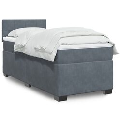 King Single Box Spring Bed with Pocket Mattress LED Lights Grey Fabric