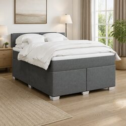 Double Box Spring Bed with Pocket Spring Mattress and LED Lights