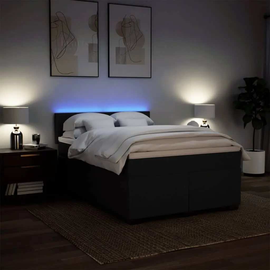 Double Box Spring Bed with Pocket Spring Mattress Black Fabric
