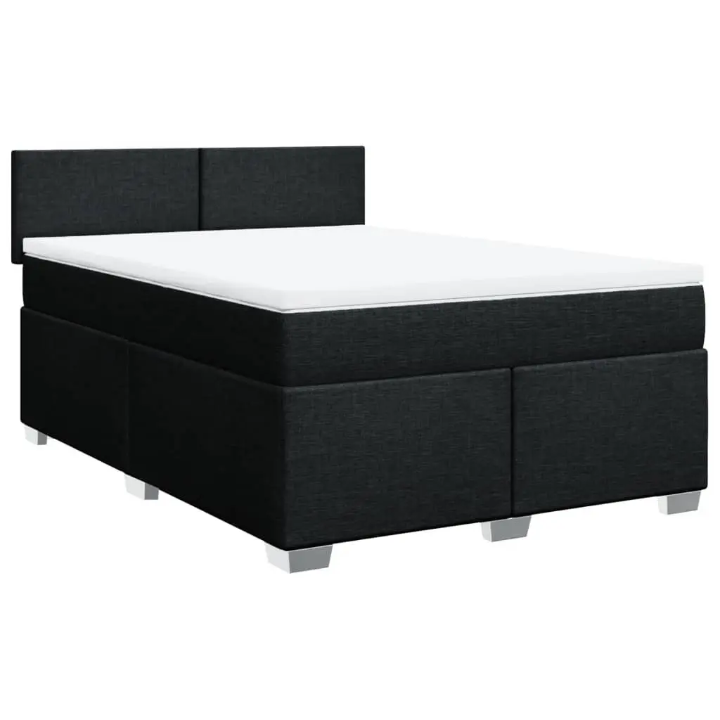 Double Box Spring Bed with Pocket Spring Mattress Black Fabric