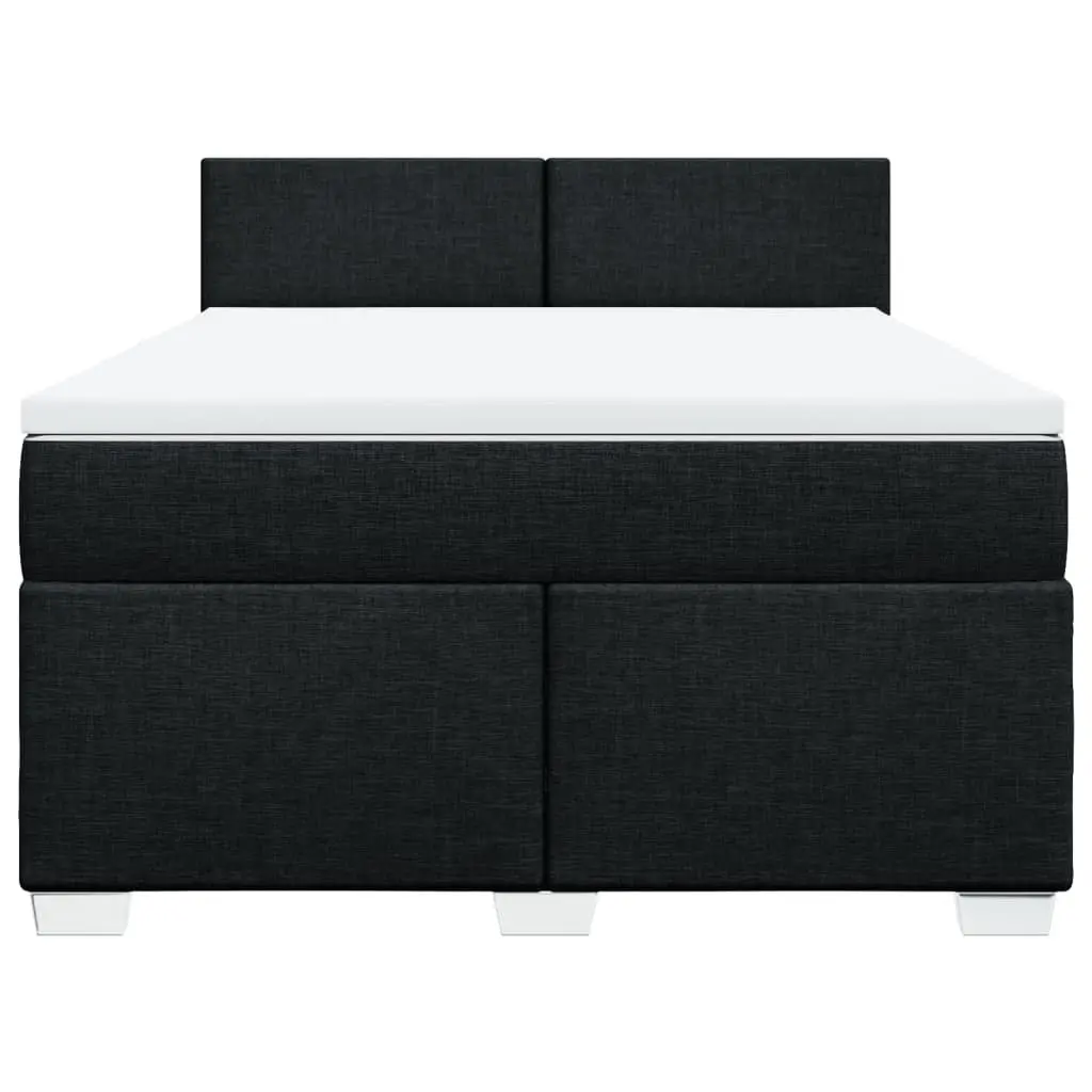 Double Box Spring Bed with Pocket Spring Mattress Black Fabric