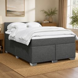 Grey Fabric Double Box Spring Bed with Pocket Spring Mattress