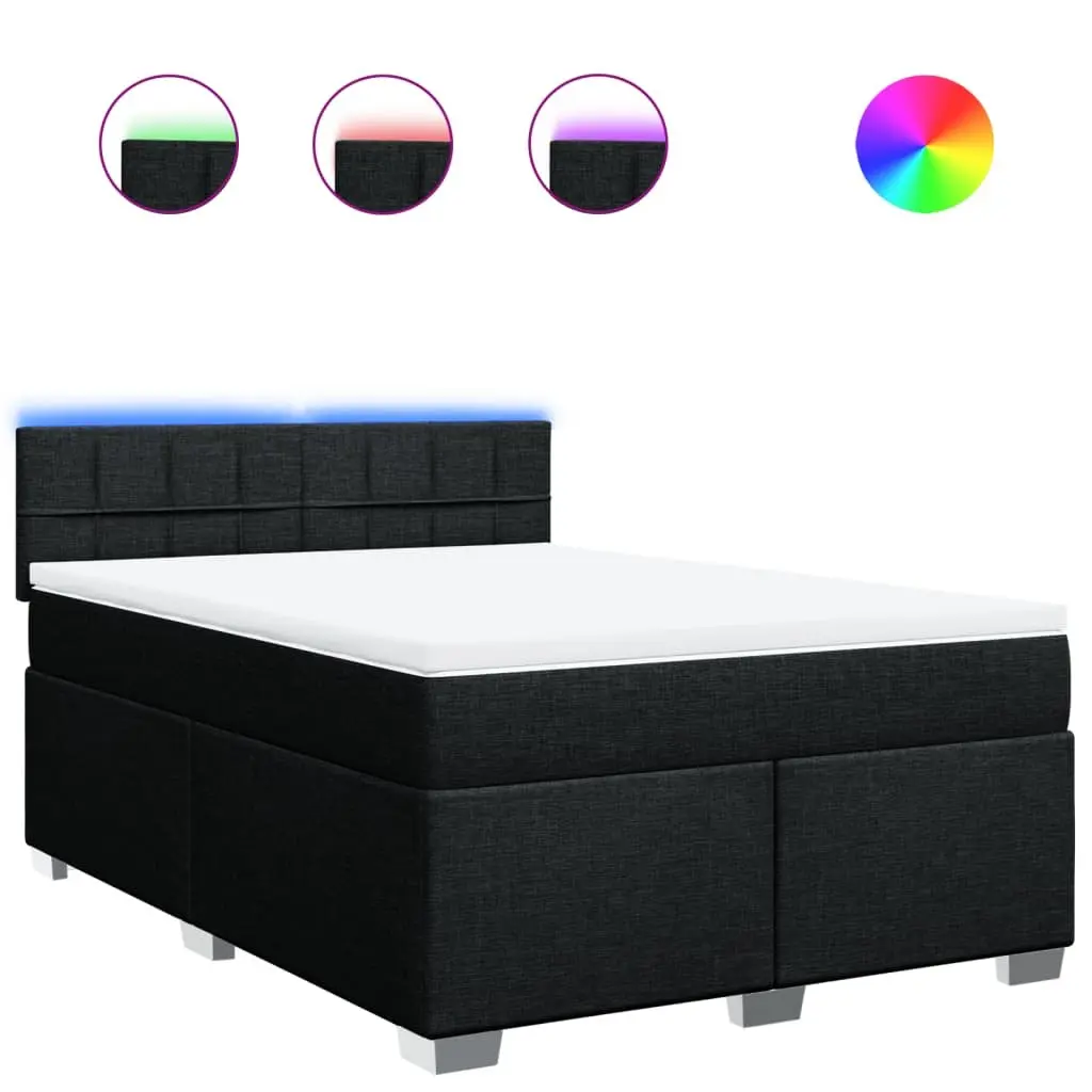 Double Box Spring Bed Black Fabric Double Size with Pocket Spring Mattress and Mattress Topper