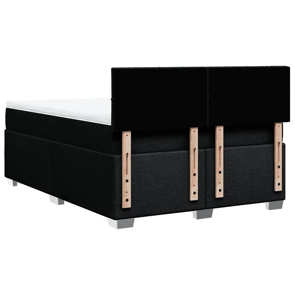 Double Box Spring Bed Black Fabric Double Size with Pocket Spring Mattress and Mattress Topper