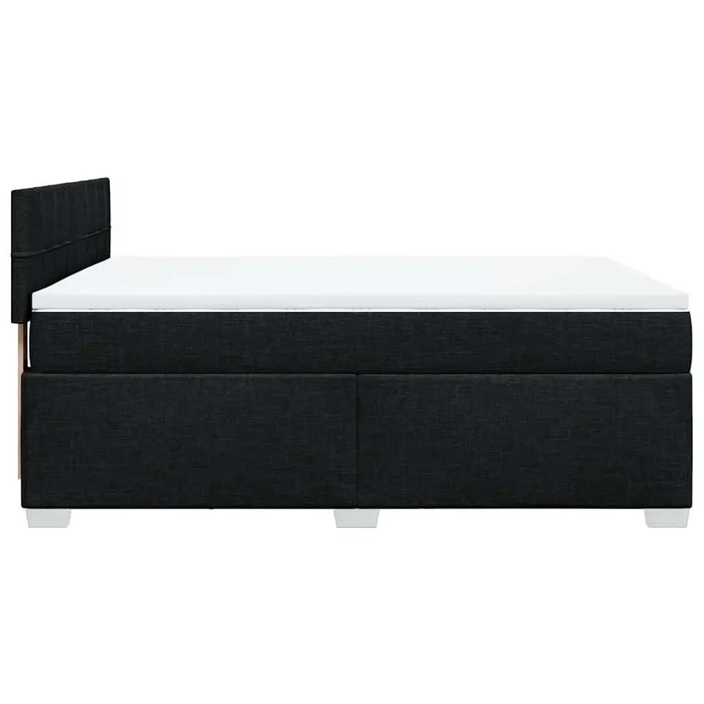 Double Box Spring Bed Black Fabric Double Size with Pocket Spring Mattress and Mattress Topper