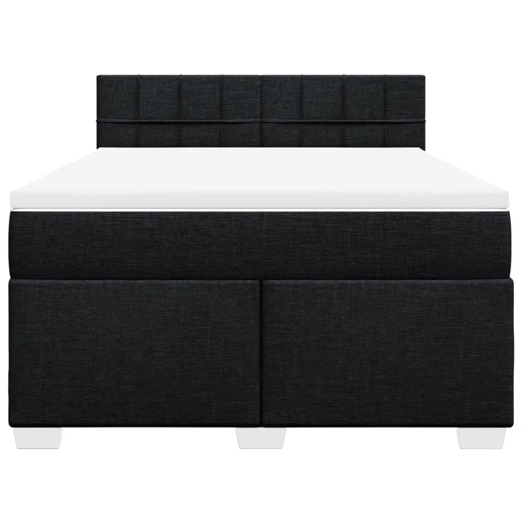 Double Box Spring Bed Black Fabric Double Size with Pocket Spring Mattress and Mattress Topper