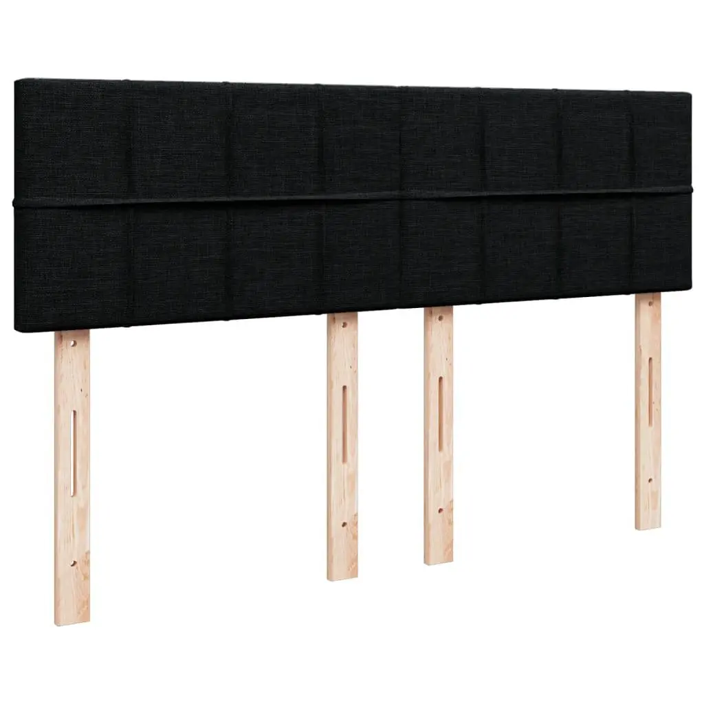 Double Box Spring Bed Black Fabric Double Size with Pocket Spring Mattress and Mattress Topper