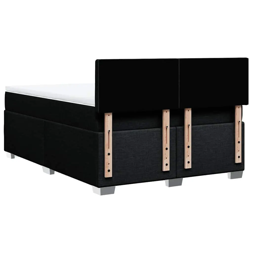Double Box Spring Bed Black Fabric Pocket Spring Mattress LED Lights