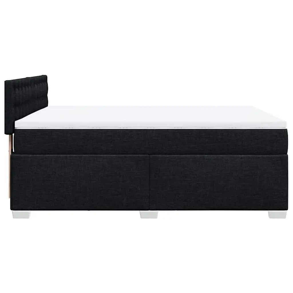 Double Box Spring Bed Black Fabric Pocket Spring Mattress LED Lights
