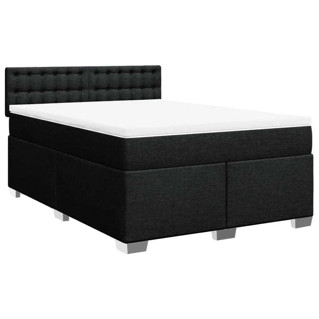 Double Box Spring Bed Black Fabric Pocket Spring Mattress LED Lights