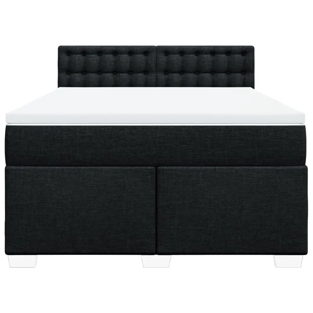 Double Box Spring Bed Black Fabric Pocket Spring Mattress LED Lights