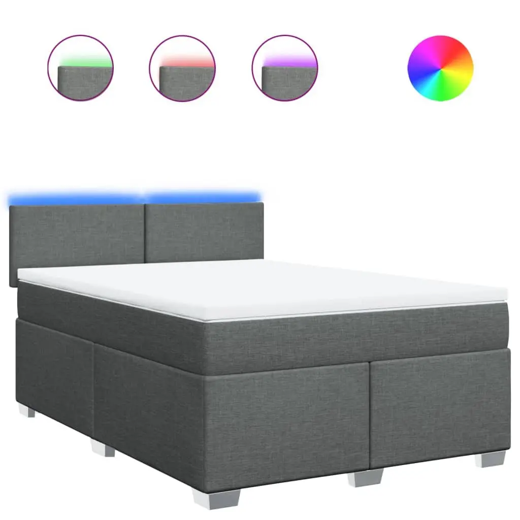 Queen Box Spring Bed Pocket Spring Mattress LED Light Grey Polyester Fabric