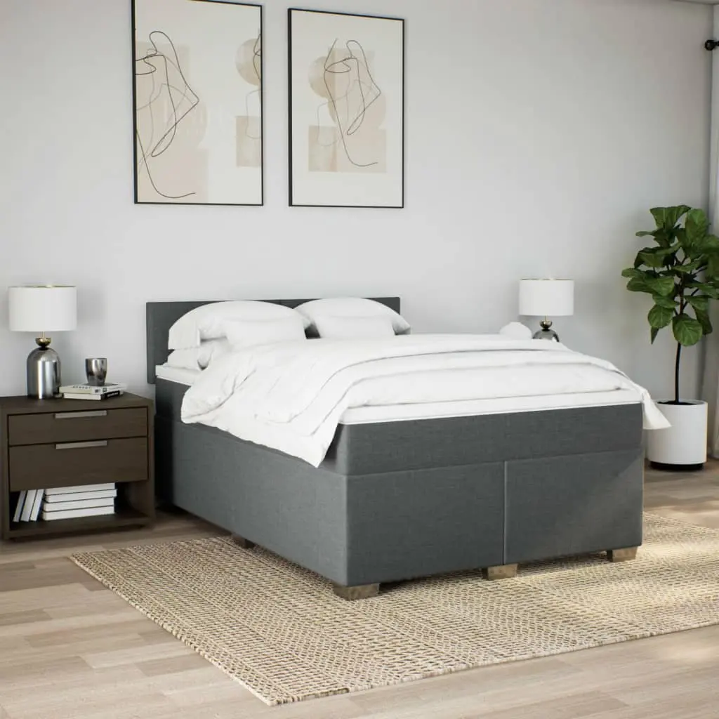 Queen Box Spring Bed Pocket Spring Mattress LED Light Grey Polyester Fabric