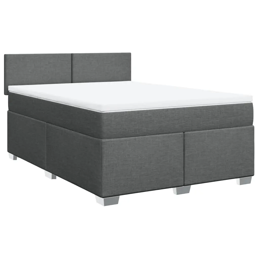 Queen Box Spring Bed Pocket Spring Mattress LED Light Grey Polyester Fabric