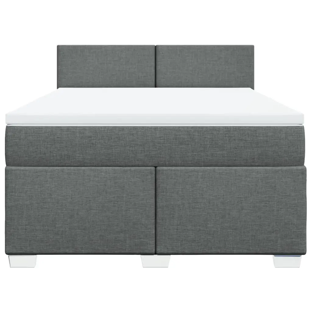 Queen Box Spring Bed Pocket Spring Mattress LED Light Grey Polyester Fabric