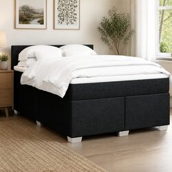 Black Fabric Queen Box Spring Bed with Pocket Sprung Mattress