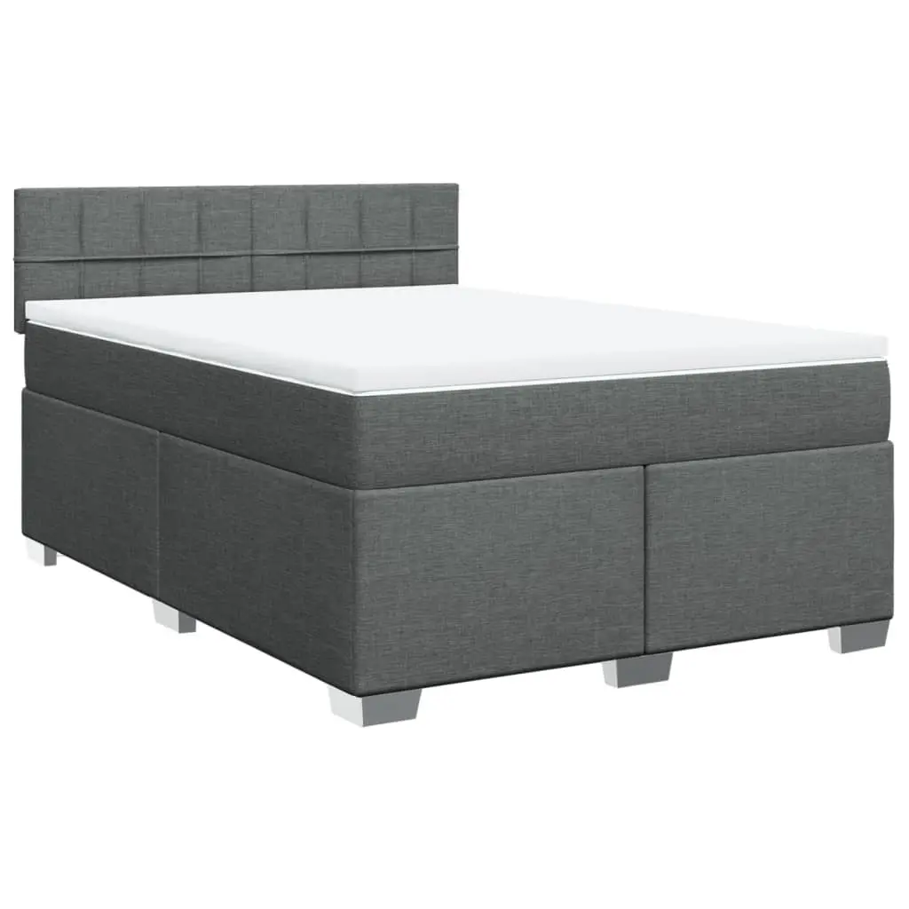 Queen Box Spring Bed Grey Fabric Pocket Sprung Mattress with LED Lights
