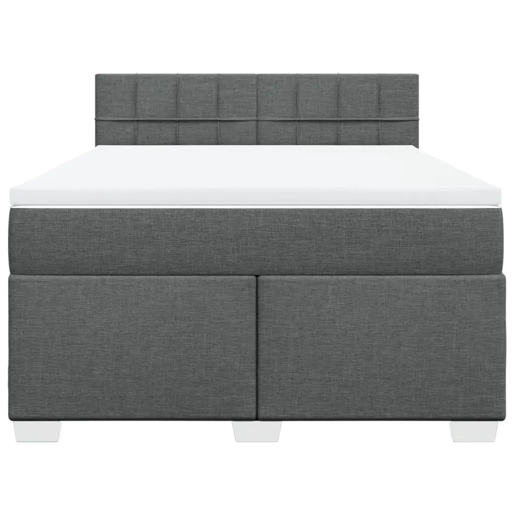 Queen Box Spring Bed Grey Fabric Pocket Sprung Mattress with LED Lights