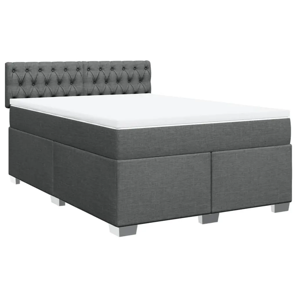 Queen Box Spring Bed Grey Fabric Frame Pocket Spring Mattress with LED Lights