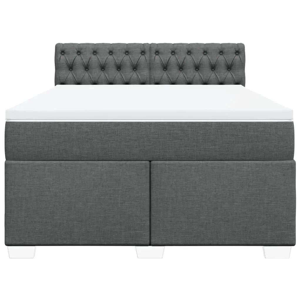 Queen Box Spring Bed Grey Fabric Frame Pocket Spring Mattress with LED Lights