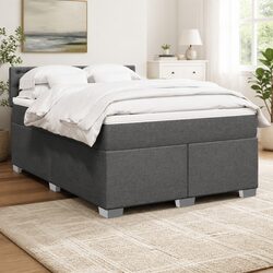Grey Fabric Queen Box Spring Bed with Pocket Spring Mattress