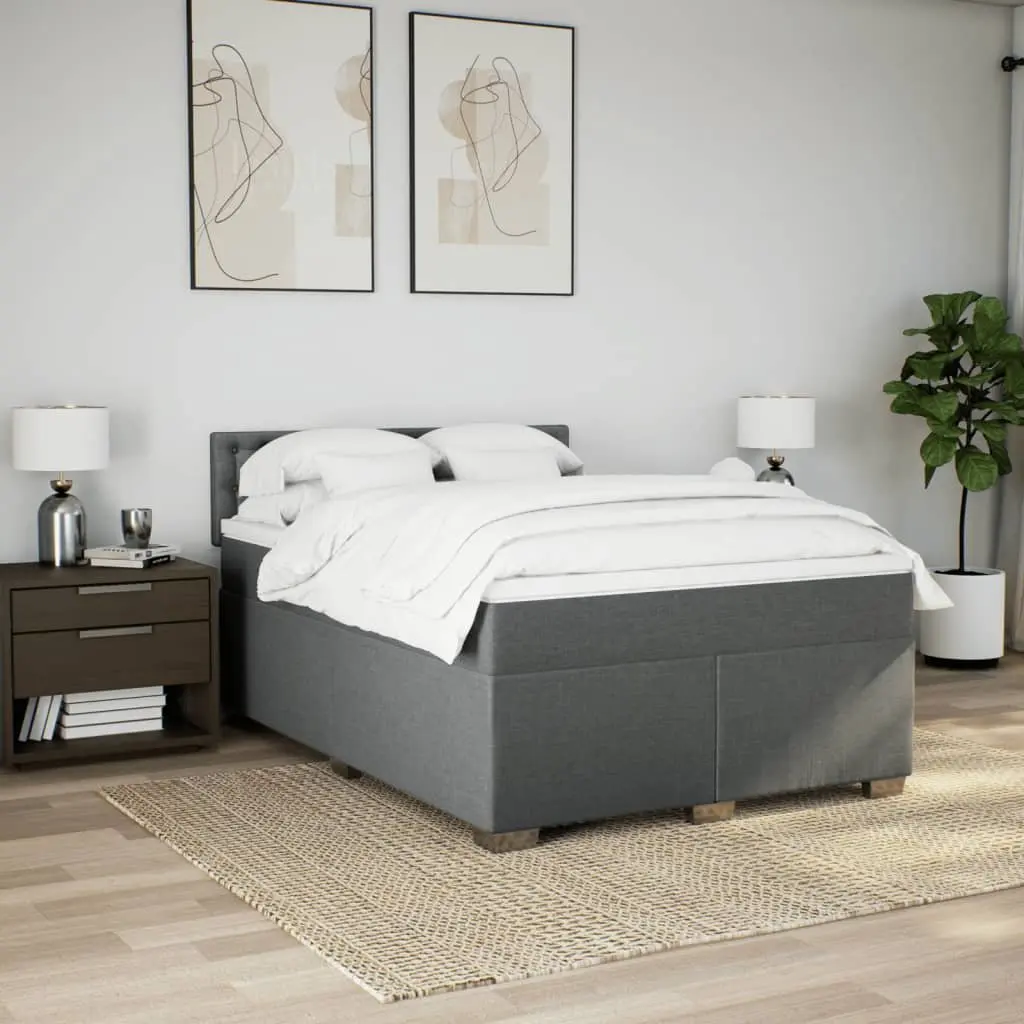 Queen Box Spring Bed Grey Fabric Pocket Spring Mattress with LED Lights
