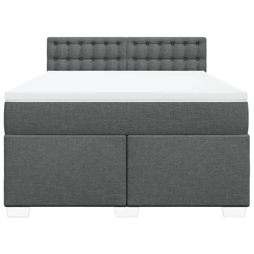 Queen Box Spring Bed Grey Fabric Pocket Spring Mattress with LED Lights