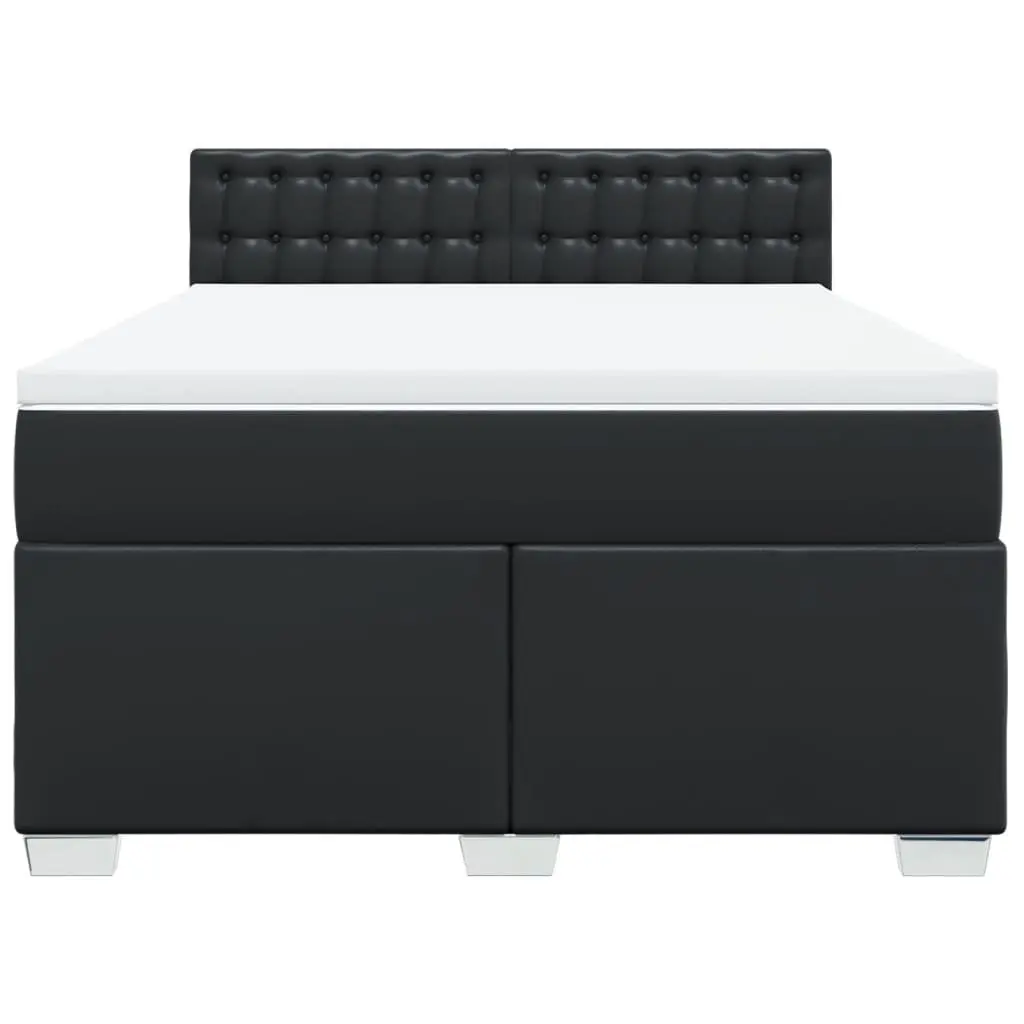 Queen Box Spring Bed Black Faux Leather Pocket Sprung Mattress with LED Lights