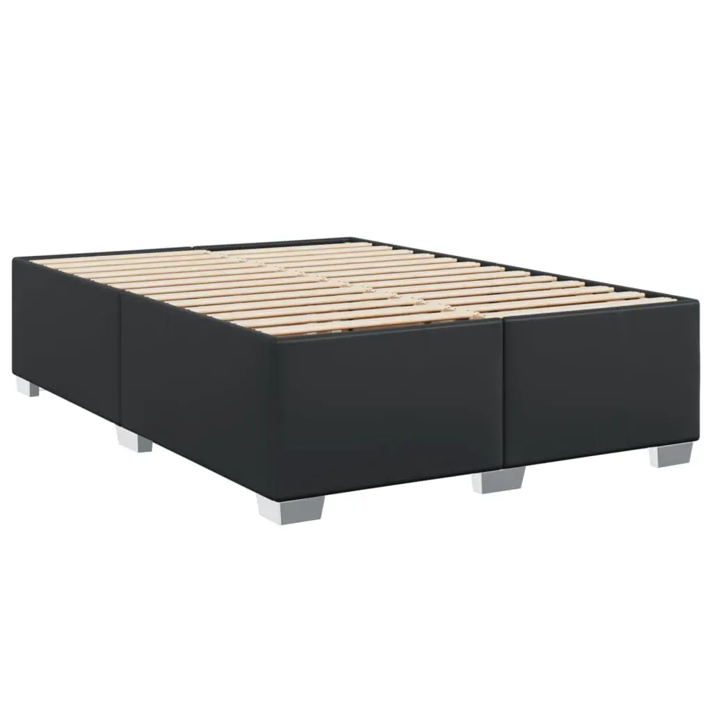 Queen Box Spring Bed Black Faux Leather Pocket Sprung Mattress with LED Lights