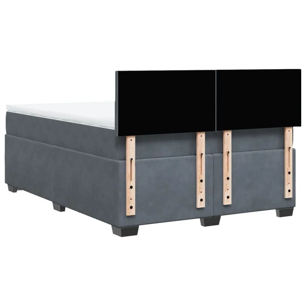 Double Box Spring Bed Grey Velvet Frame Pocket Spring Mattress with Adjustable LED Lights