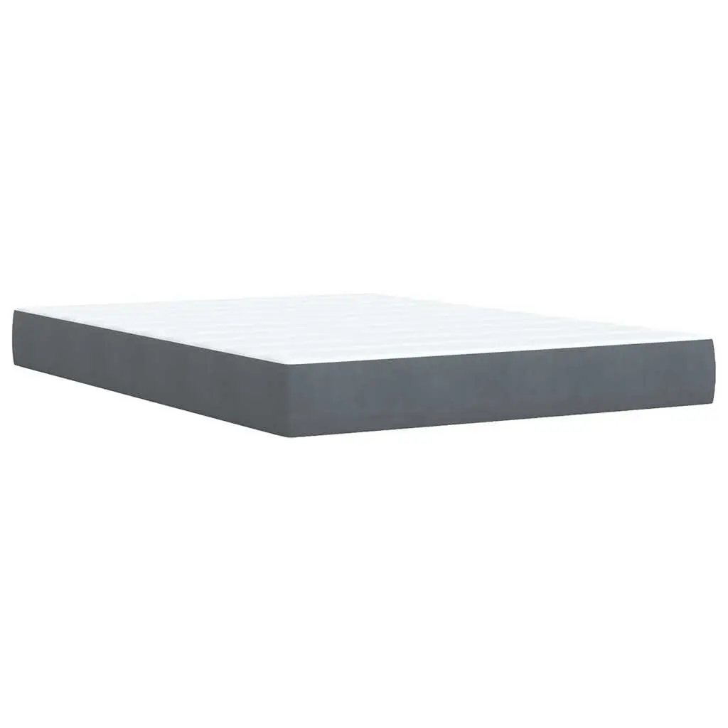 Double Box Spring Bed Grey Velvet Frame Pocket Spring Mattress with Adjustable LED Lights