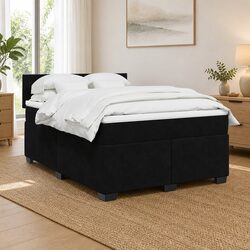 Elegant Double Box Spring Bed with Velvet Mattress & LED