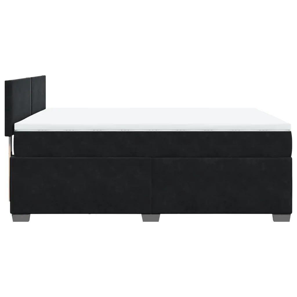 Double Box Spring Bed Black Velvet with Pocket Spring Mattress and LED Lights