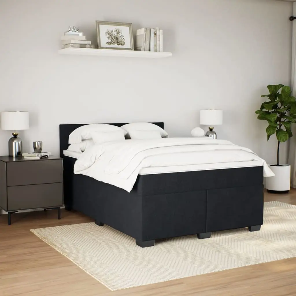 Double Box Spring Bed Black Velvet with Pocket Spring Mattress and LED Lights