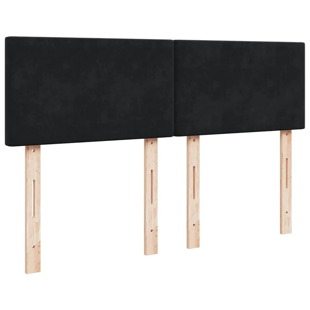 Double Box Spring Bed Black Velvet with Pocket Spring Mattress and LED Lights