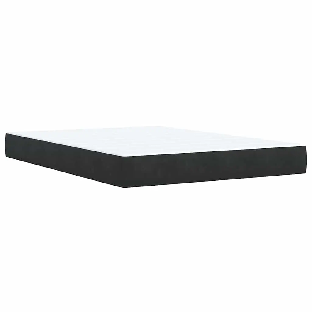 Double Box Spring Bed Black Velvet with Pocket Spring Mattress and LED Lights