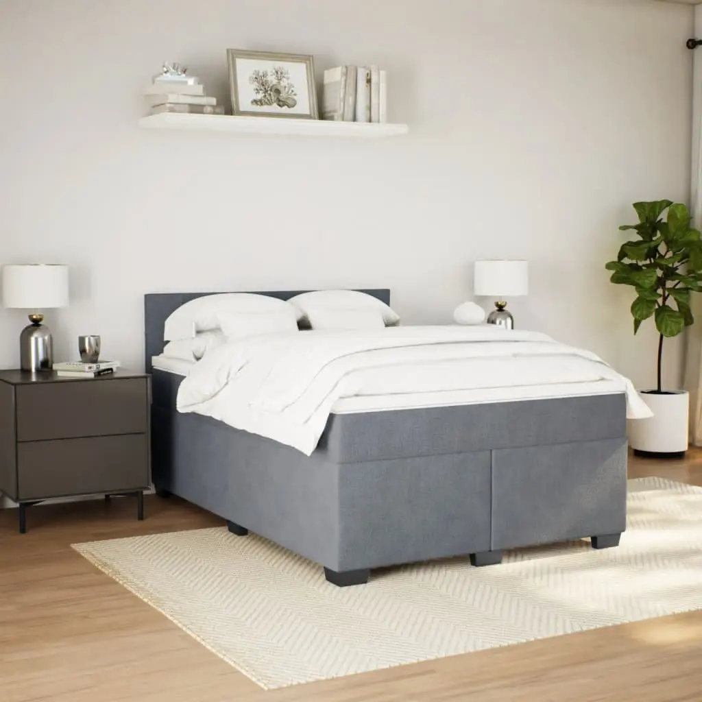 Box Spring Bed Double Size Dark Grey Velvet with Mattress and LED Lights
