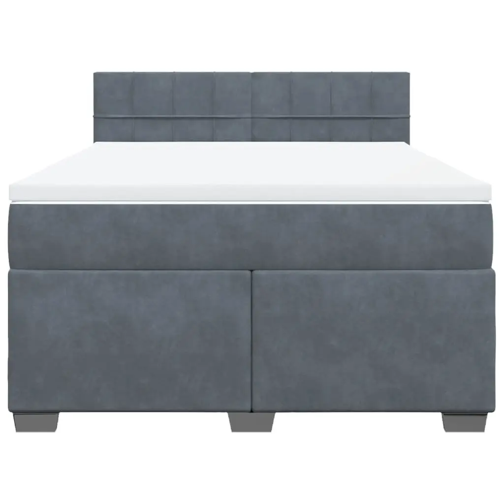Box Spring Bed Double Size Dark Grey Velvet with Mattress and LED Lights