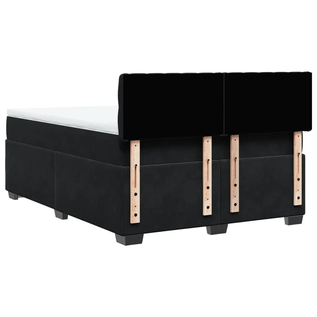 Double Box Spring Bed Black Velvet Double Pocket Spring Mattress with LED Lights