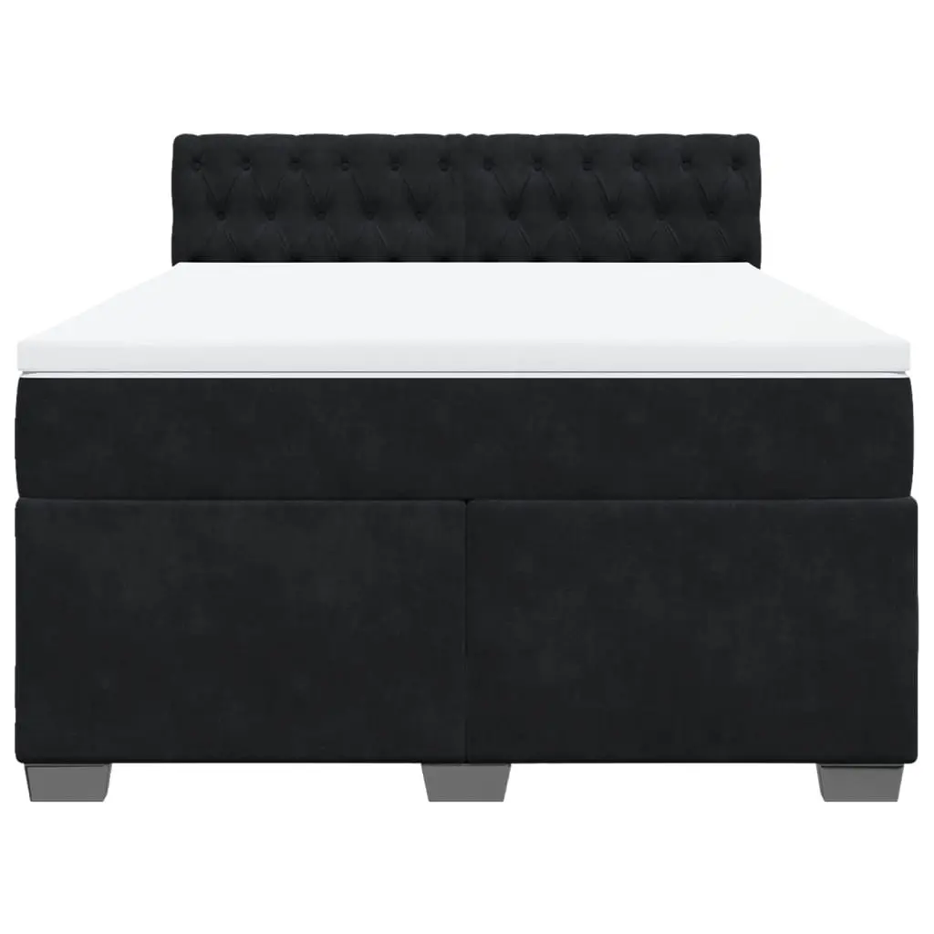 Double Box Spring Bed Black Velvet Double Pocket Spring Mattress with LED Lights