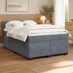 Double Grey Velvet Box Spring Bed with LED Lights