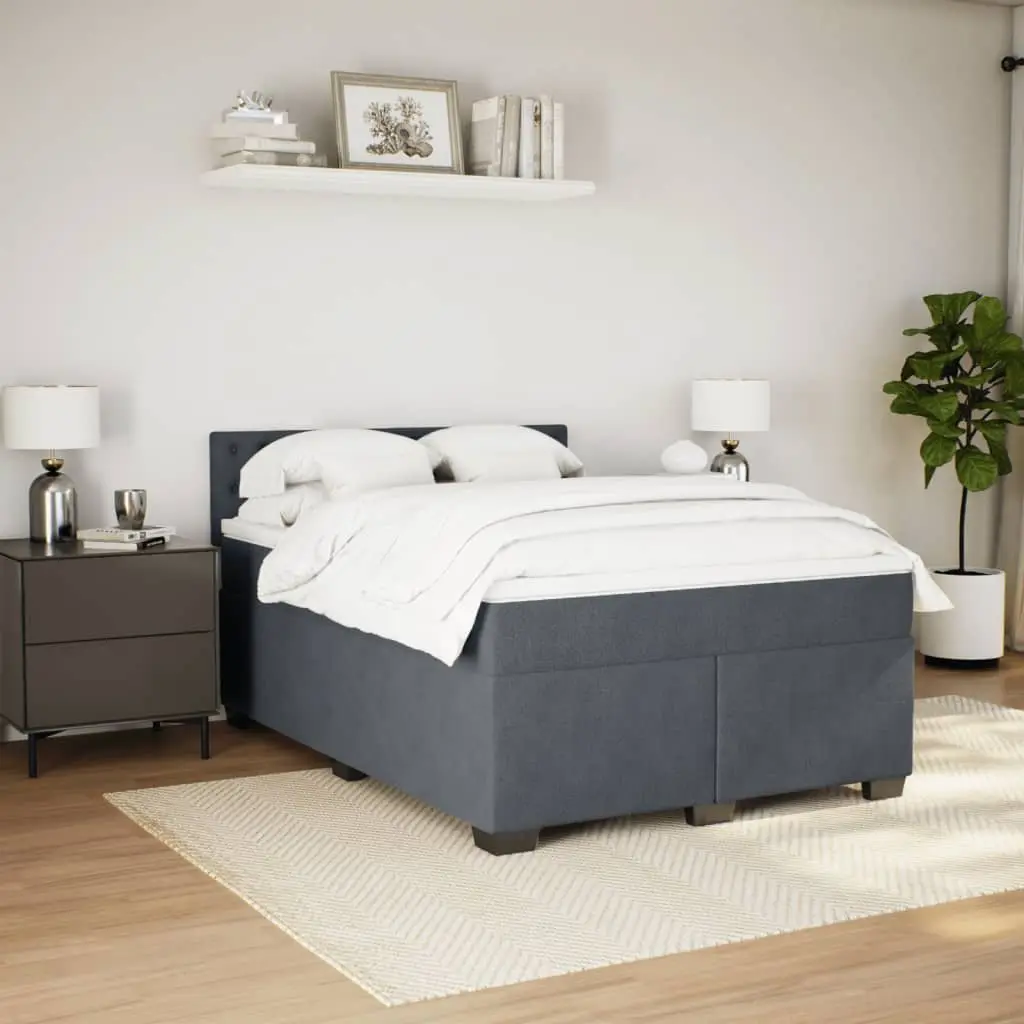 Double Bed Box Spring with Velvet Fabric Pocket Mattress USB LED Lighting Grey