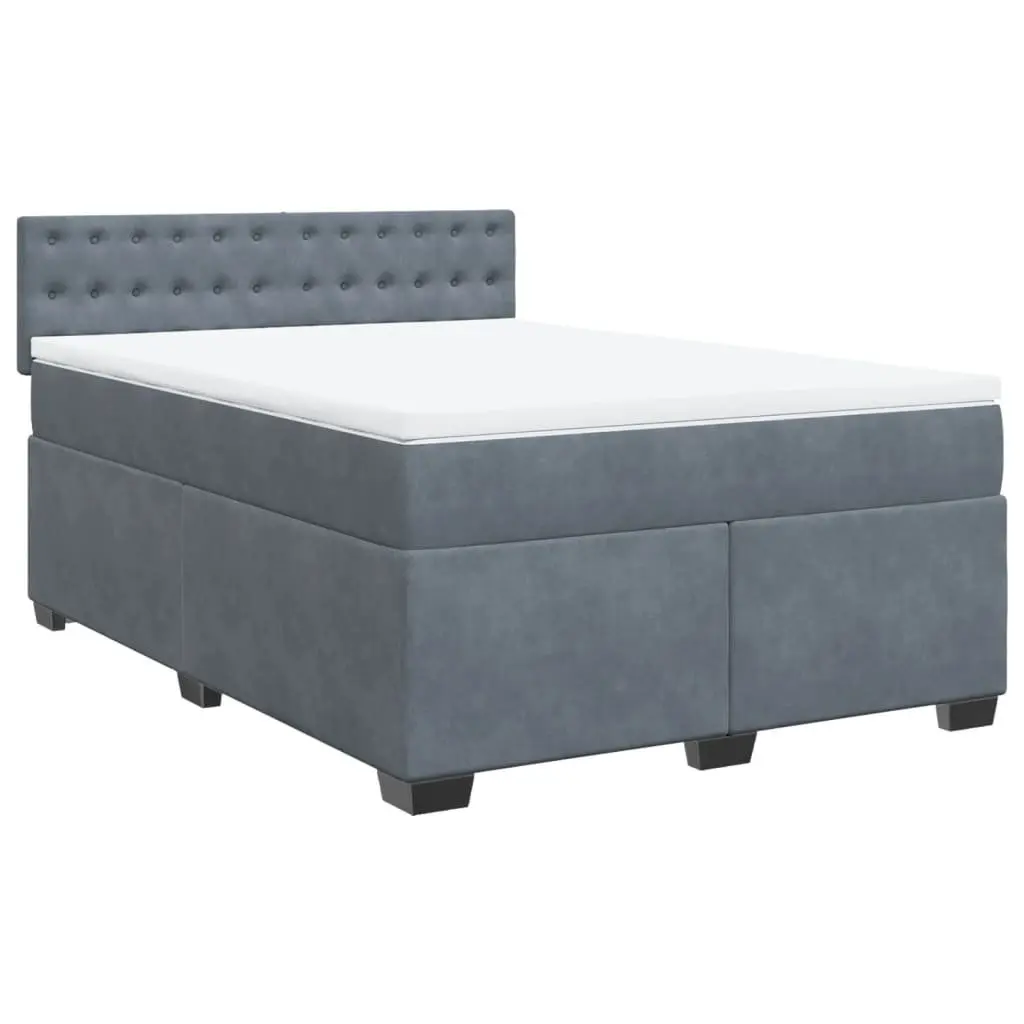 Double Bed Box Spring with Velvet Fabric Pocket Mattress USB LED Lighting Grey