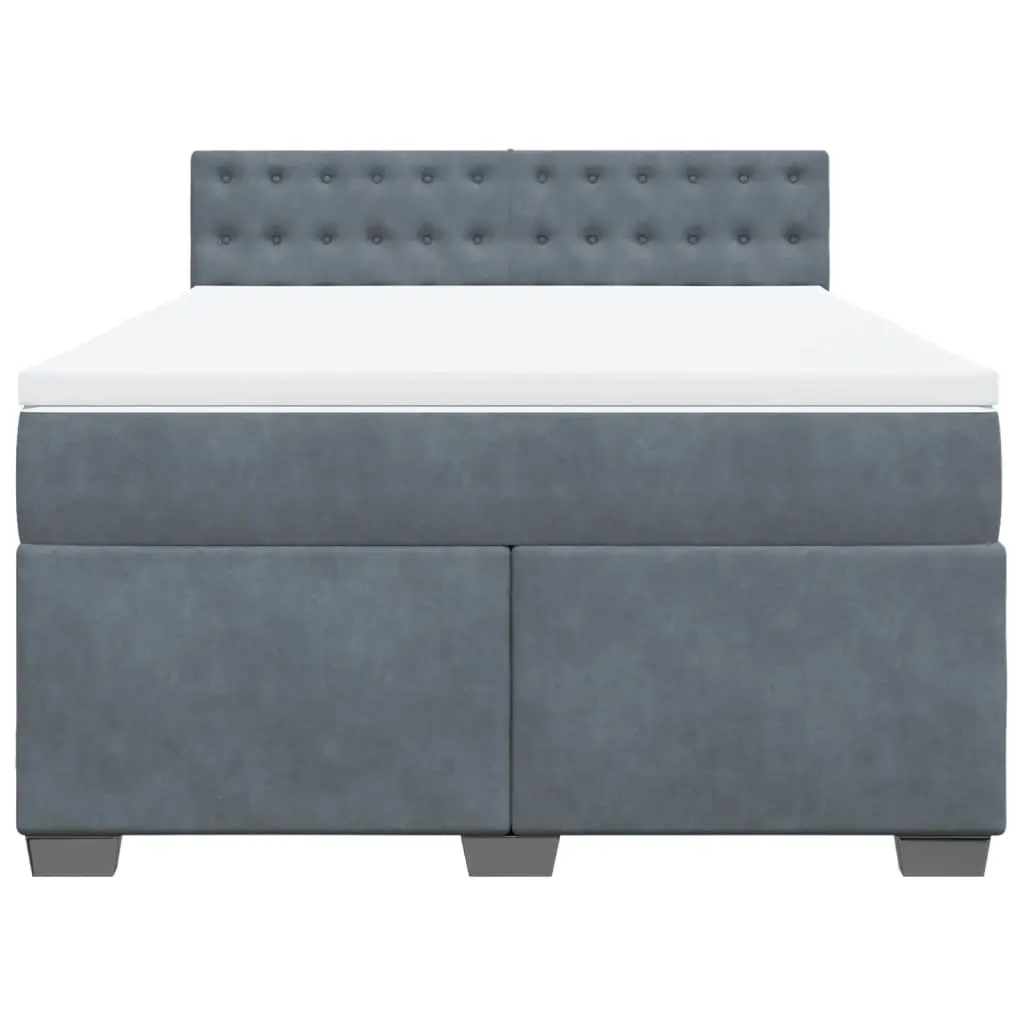 Double Bed Box Spring with Velvet Fabric Pocket Mattress USB LED Lighting Grey