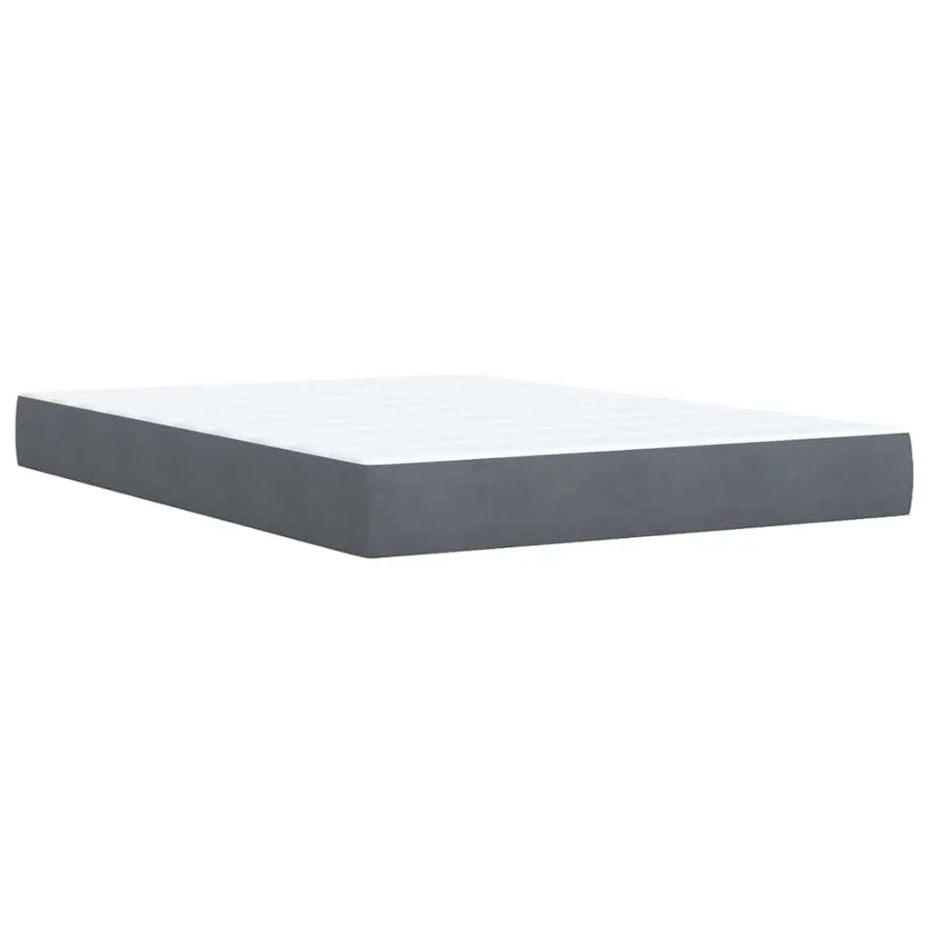 Double Bed Box Spring with Velvet Fabric Pocket Mattress USB LED Lighting Grey