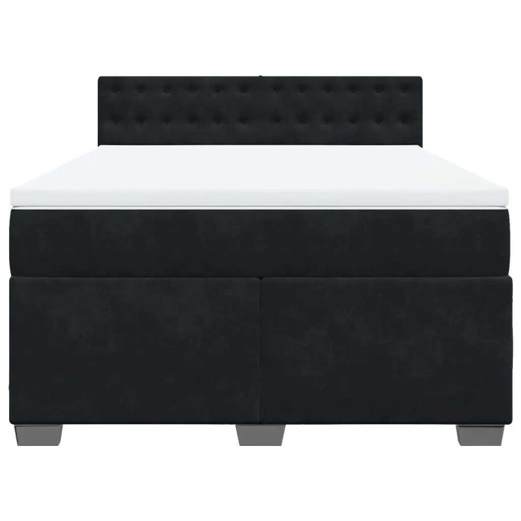 Double Box Spring Bed Black Velvet Upholstered Pocket Spring Mattress with LED Lights