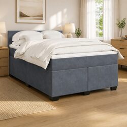 Queen Size Velvet Box Spring Bed with Pocket Spring Mattress