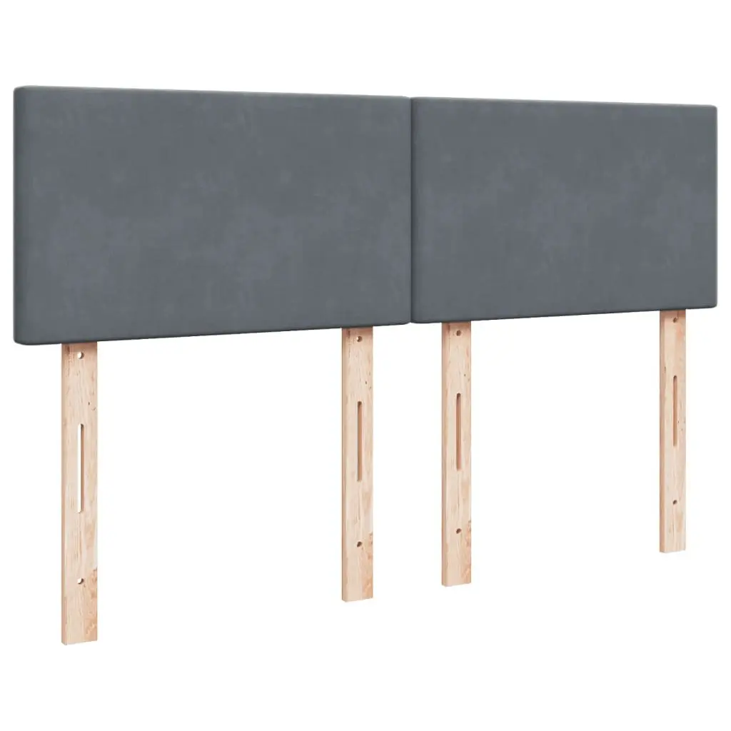 Queen Size Box Spring Bed with Mattress Dark Grey Velvet Fabric and LED Lights