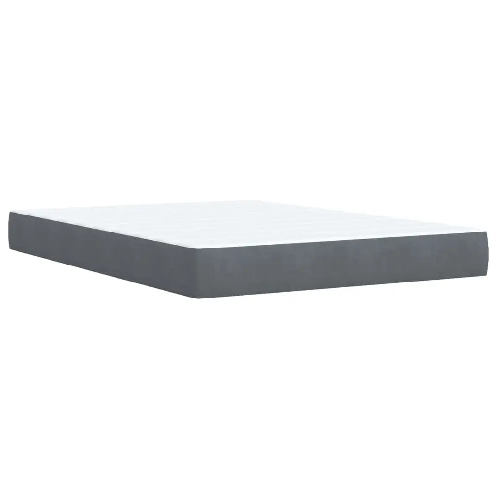 Queen Size Box Spring Bed with Mattress Dark Grey Velvet Fabric and LED Lights