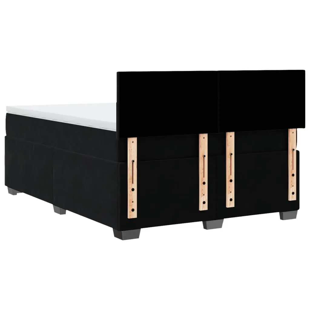 Queen Bed Frame with Velvet Upholstery Pocket Spring Mattress LED Ambient Lighting Black